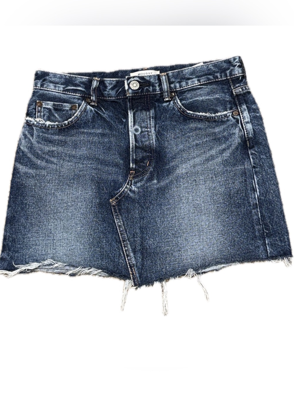 MOUSSY VINTAGE *NWOT* Japanese Dark Selvedge Raw Hem Denim Mini Skirt | Sz 6/28